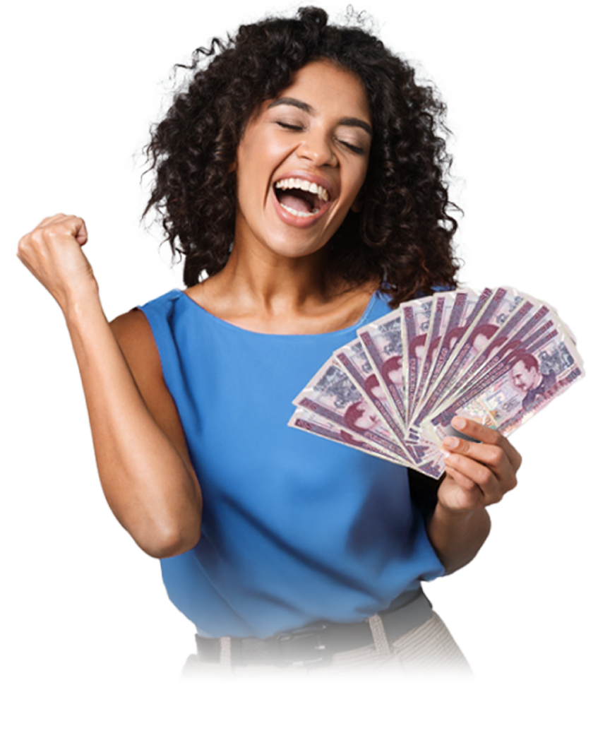 Smiling woman holding money
